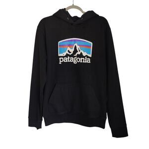 Patagonia Sz M Black Uprisal Hoodie Logo Spellout Sweatshirt Recycled Mountain
